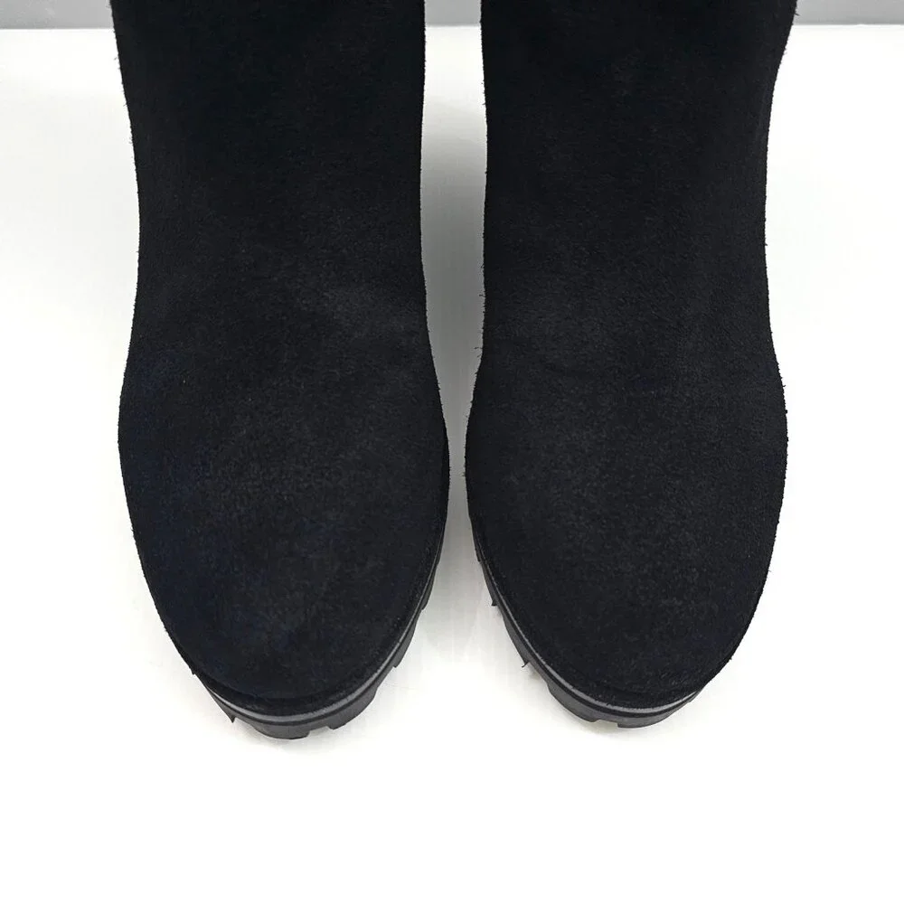 Tory Burch Suede Logo Wedge Ankle Boot Womens 8.5 Black Suede Lug Sole Designer